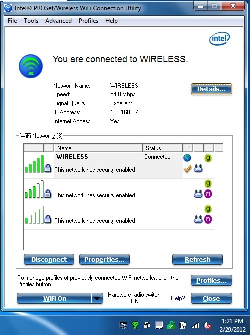 Showing connected to a wireless network.